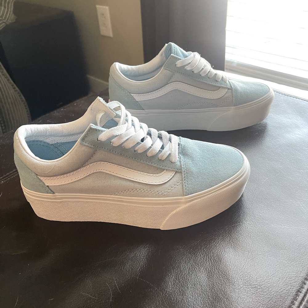 Powder blue suede platform Vans. NWOB. 6.5